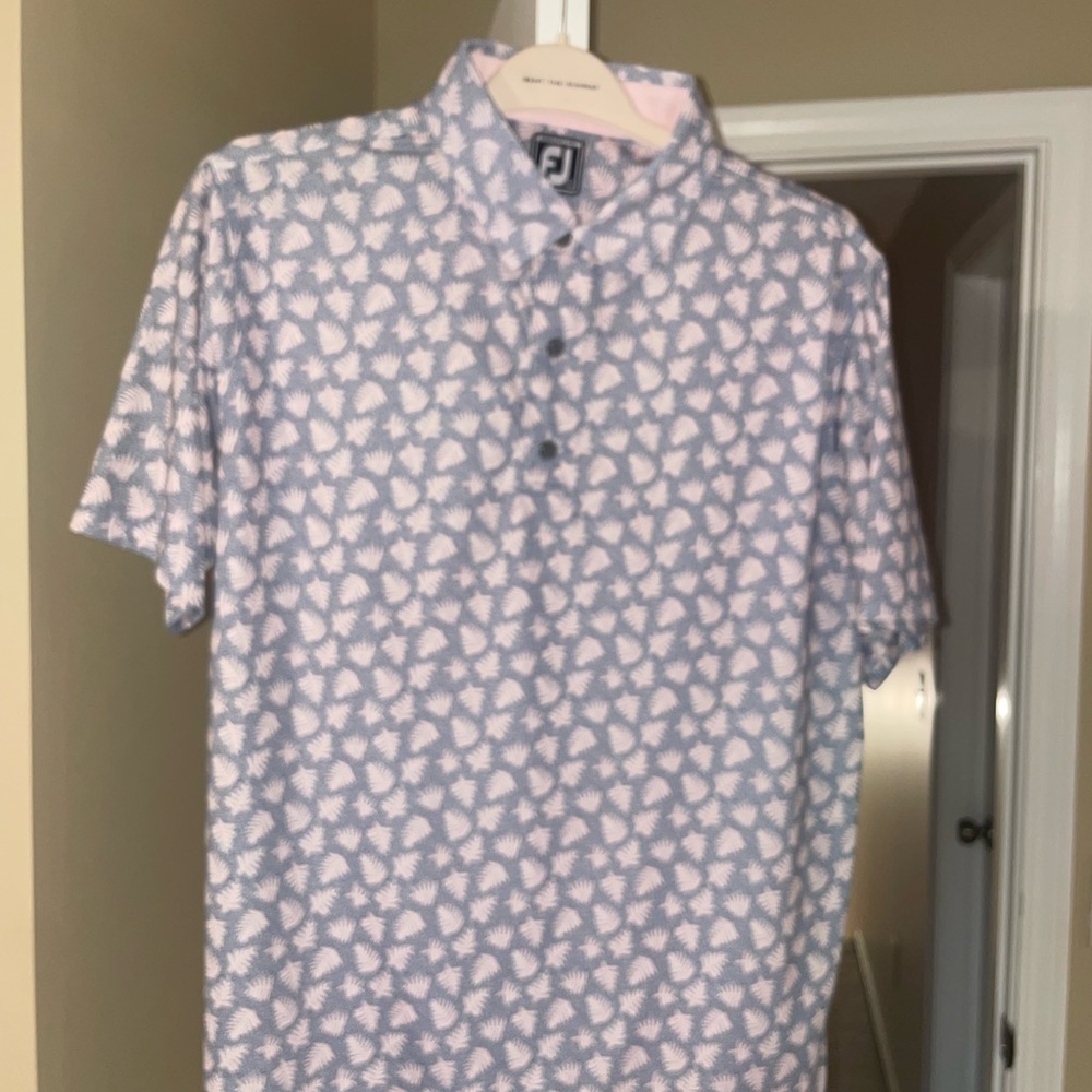 FootJoy White and Blue Patterned Polo Shirt